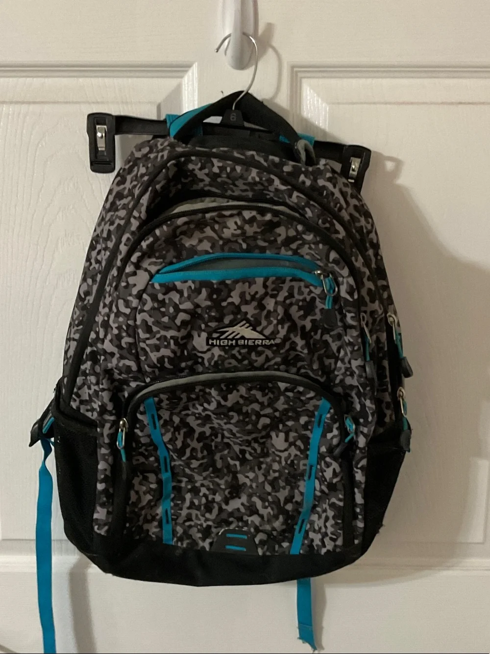 High Sierra Gray Camo Laptop Backpack with Teal Trim